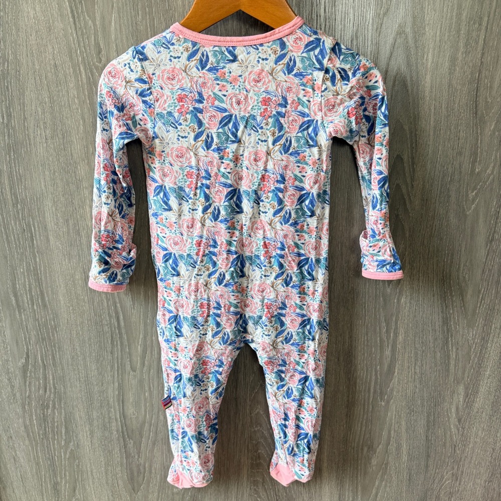Magnetic Me Footie Sleeper Baby Girl 3-6M Pink Blue Floral Pajamas Shabby Chic - Picture 4 of 5